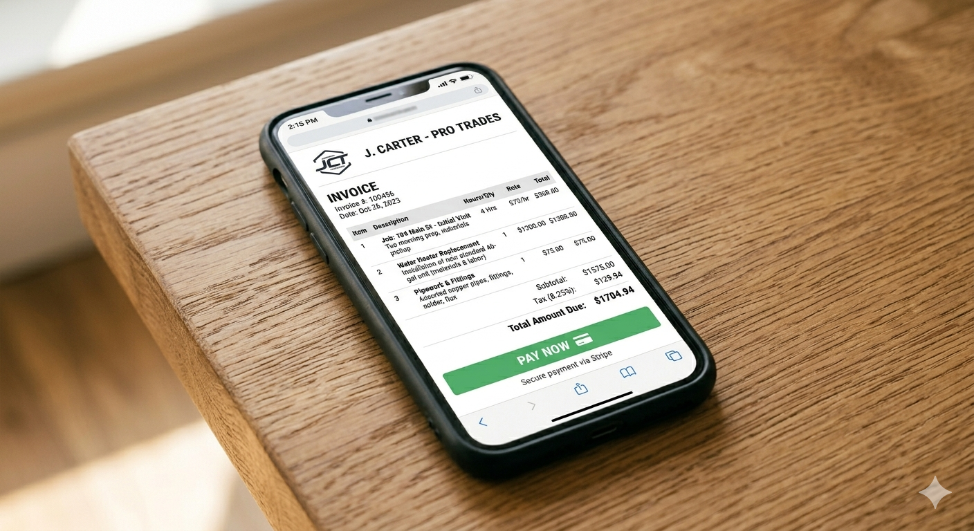 Professional invoice generated on phone